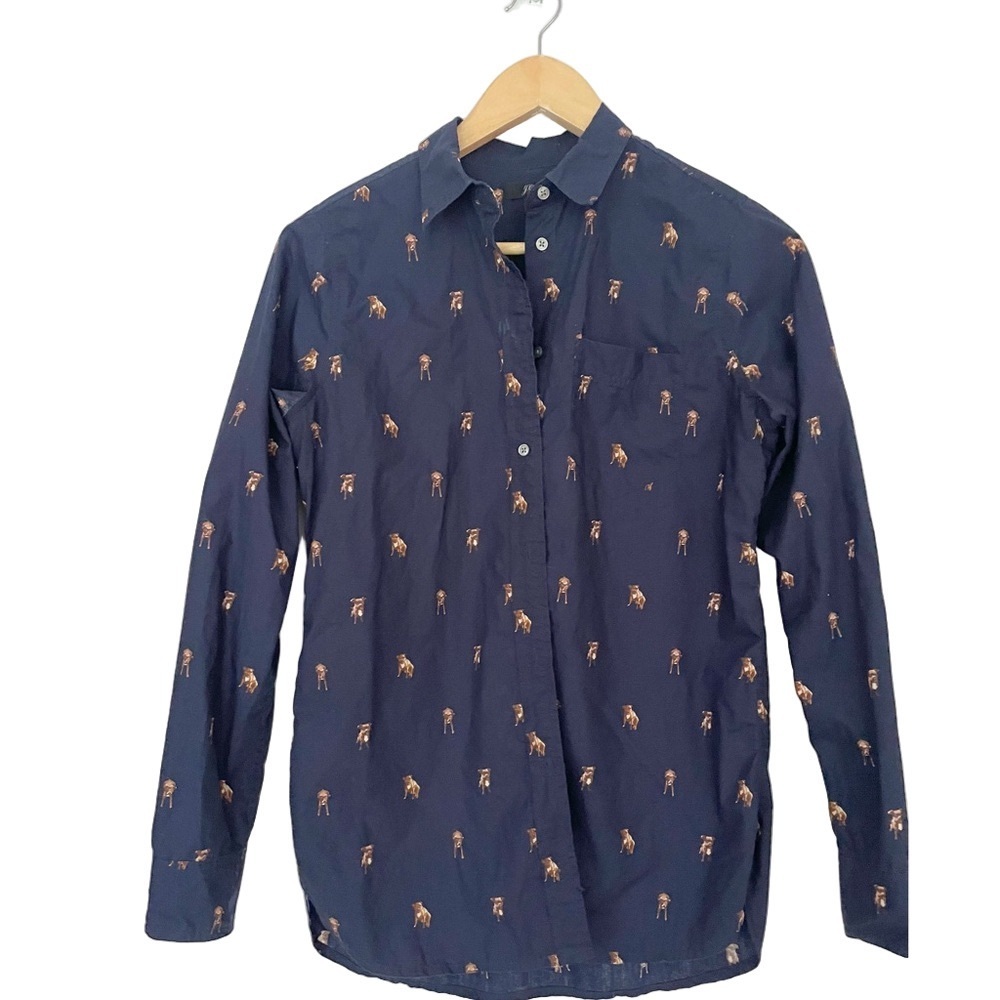 J Crew Pitbull bulldog Graphic Button
Down Animal Print